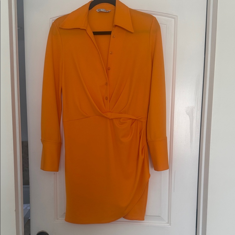 Women’s Orange Long-Sleeve Wrap Dress